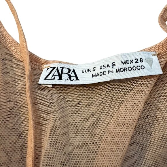Zara Sheer Nude Mesh Bodysuit W/ Rhinestone Detail Spaghetti Straps S - Picture 4 of 6